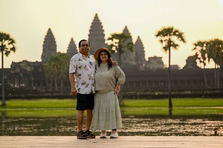Couple photographed at sunrise during an Angkor Wat photoshoot